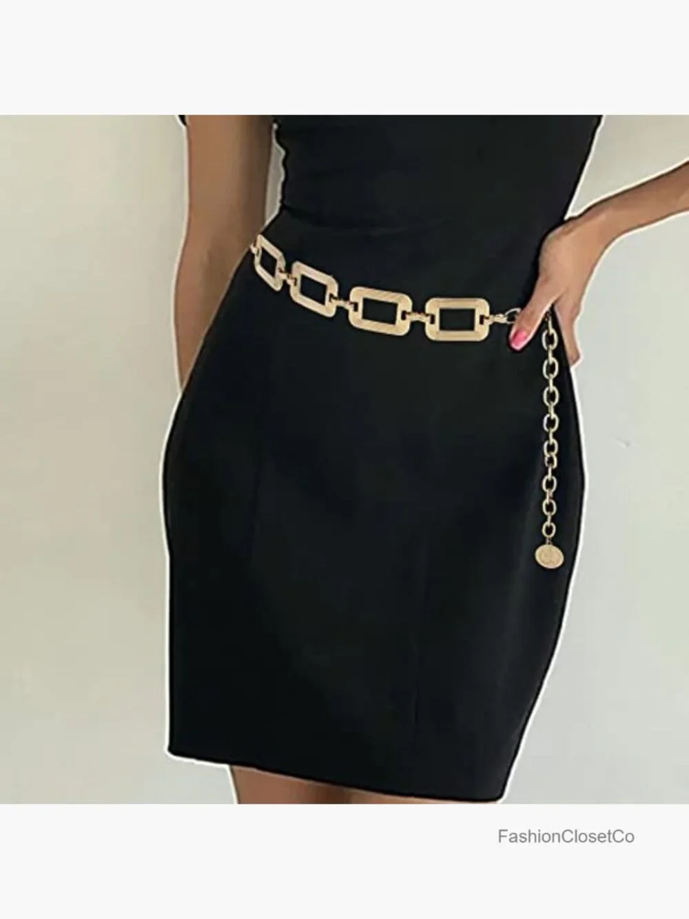 Vintage Alloy Square Link Chain Belt Metal Waist Belt Clasp Adjustable